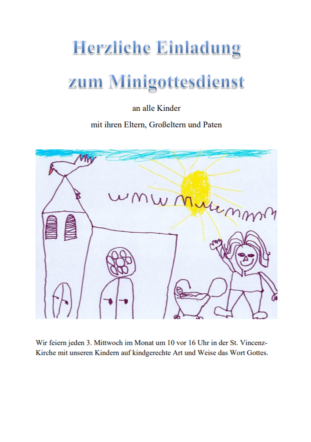 Minigottesdienst jeden 3. Mittwoch im Monat um 15:50 Uhr in der St. Vincenz-Kirche